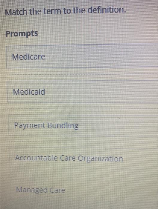 Solved Match The Term To The Definition Prompts Medicare Chegg