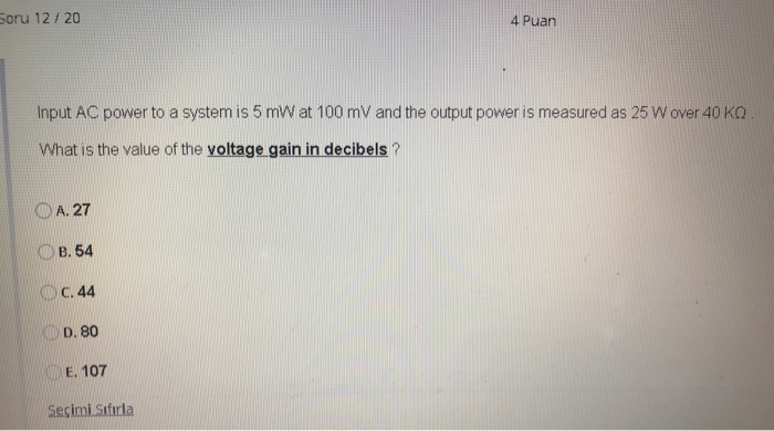 Solved Soru 12 20 4 Puan Input AC Power To A System Is 5 MW Chegg