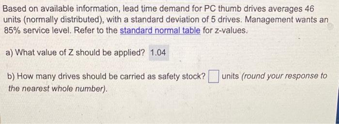 Solved Based On Available Information Lead Time Demand For Chegg