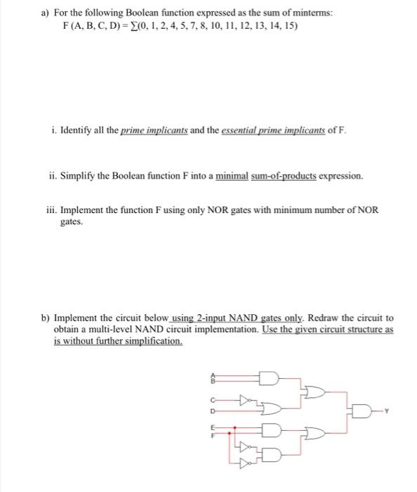 Solved A For The Following Boolean Function Expressed As Chegg