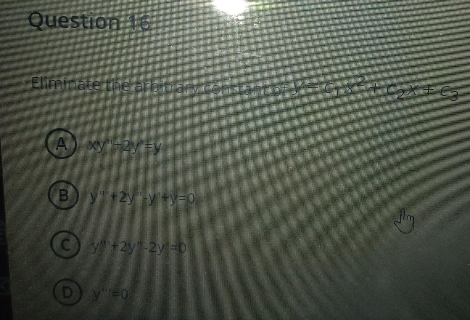 Solved Question 16 Eliminate The Arbitrary Constant Of Y 1 Chegg