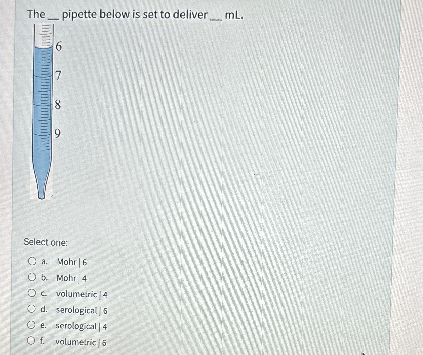 Solved The Pipette Below Is Set To Deliver ML Select One A Chegg