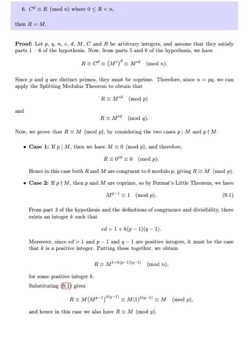 Solved Rsa Works Rsa For All Integers P Q N E D M C And Chegg