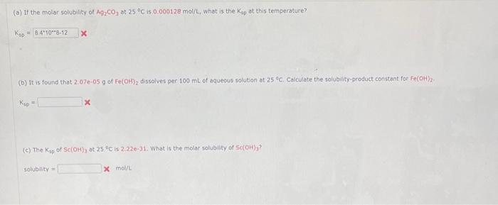 Solved A If The Molar Solubility Of Mathrm Ag