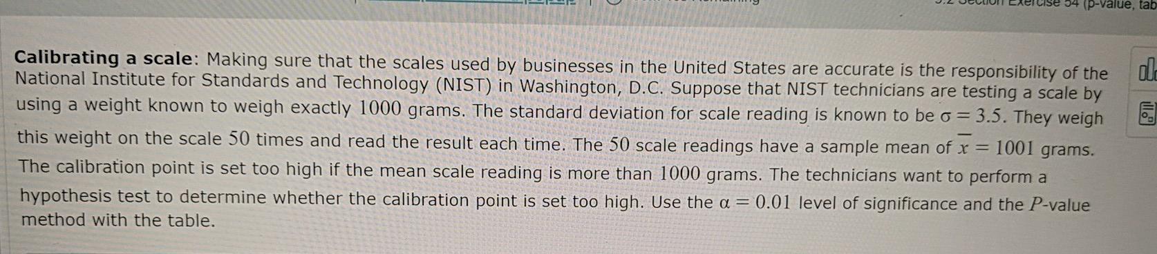 Solved P Value Tab Old Calibrating A Scale Making Sure Chegg