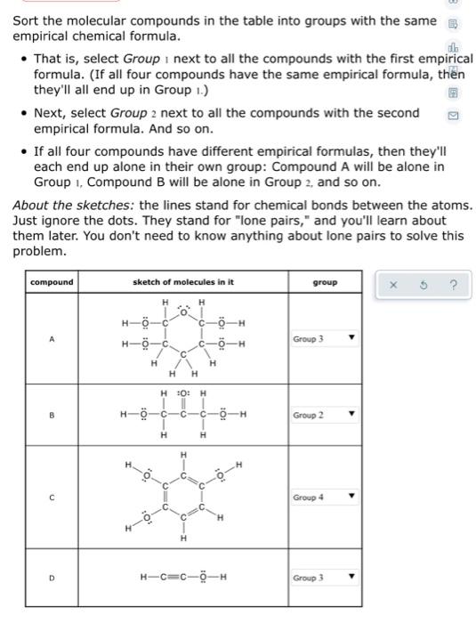 Solved Sort The Molecular Compounds In The Table Into Groups Chegg