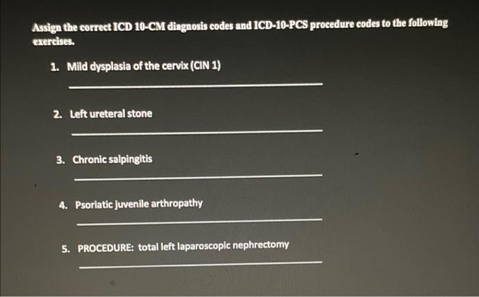 Solved Assign The Correct ICD 10 CM Diagnosis Codes And Chegg