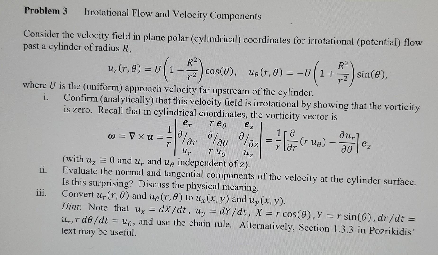 Solved Problem Irrotational Flow And Velocity Components Chegg