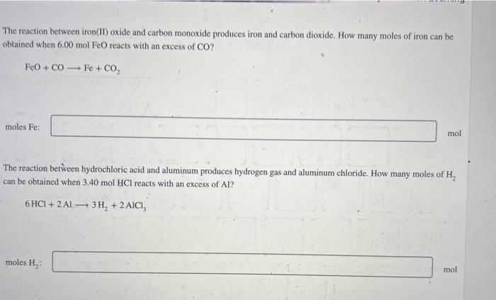 Solved The Reaction Between Iron Ii Oxide And Carbon Chegg