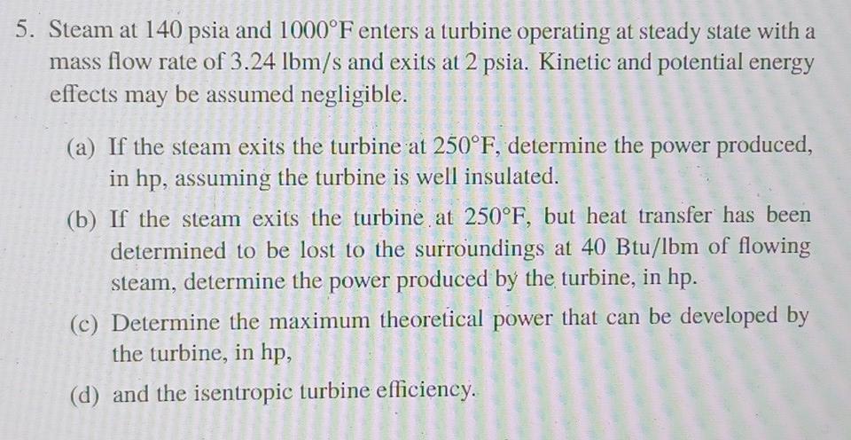 Solved Steam At Psia And F Enters A Turbine Chegg