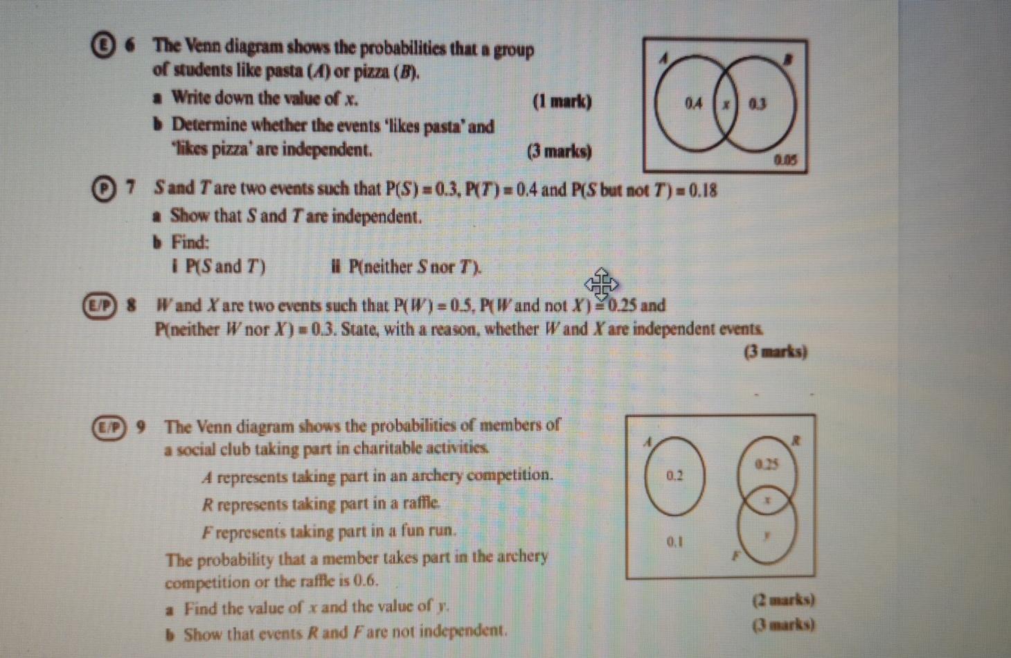 Solved The Venn Diagram Shows The Probabilities That A Chegg