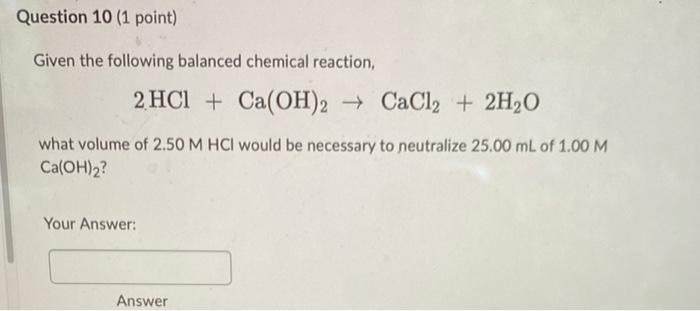 Solved Given The Following Balanced Chemical Reaction Chegg