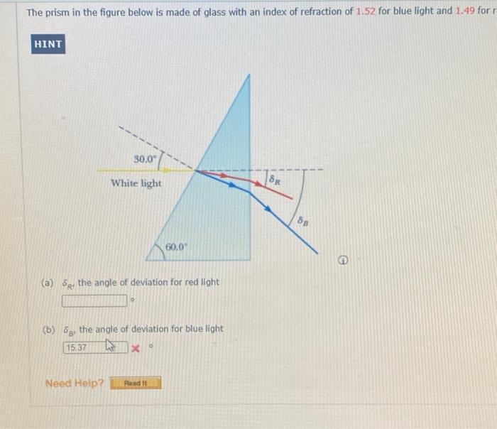 Solved The Prism In The Figure Below Is Made Of Glass With Chegg