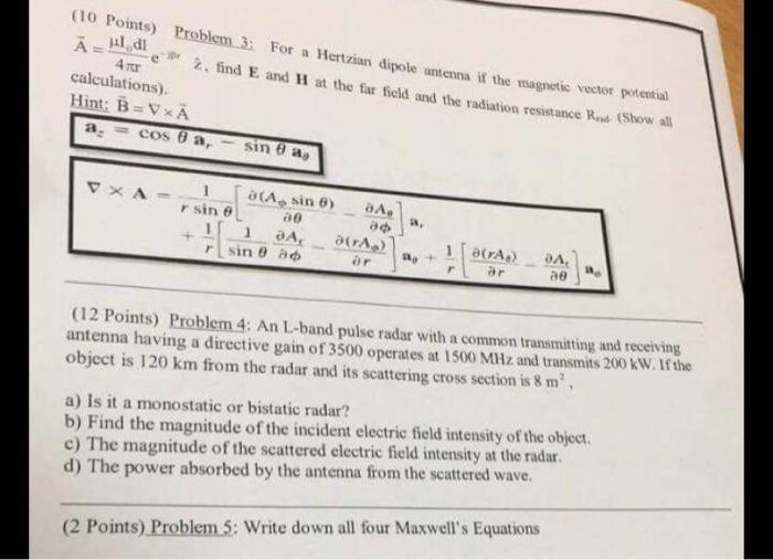 Solved 10 Points Problem 3 For A Hertzian Dipole Antenna Chegg