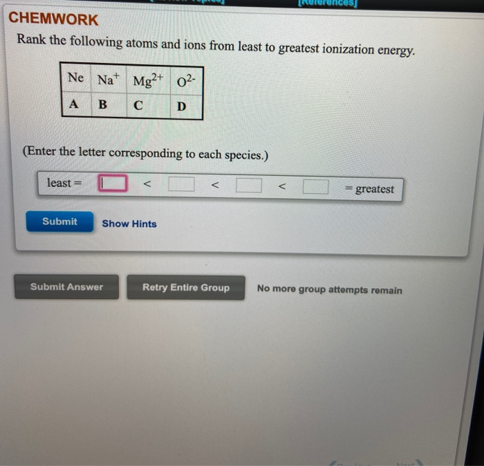 Solved References Chemwork Rank The Following Atoms And Chegg