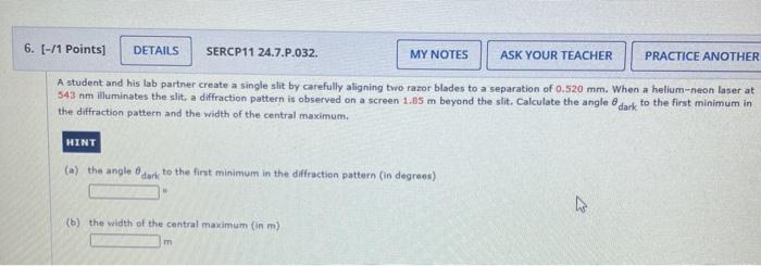 Solved 6 1 Points DETAILS SERCP11 24 7 P 032 MY NOTES Chegg