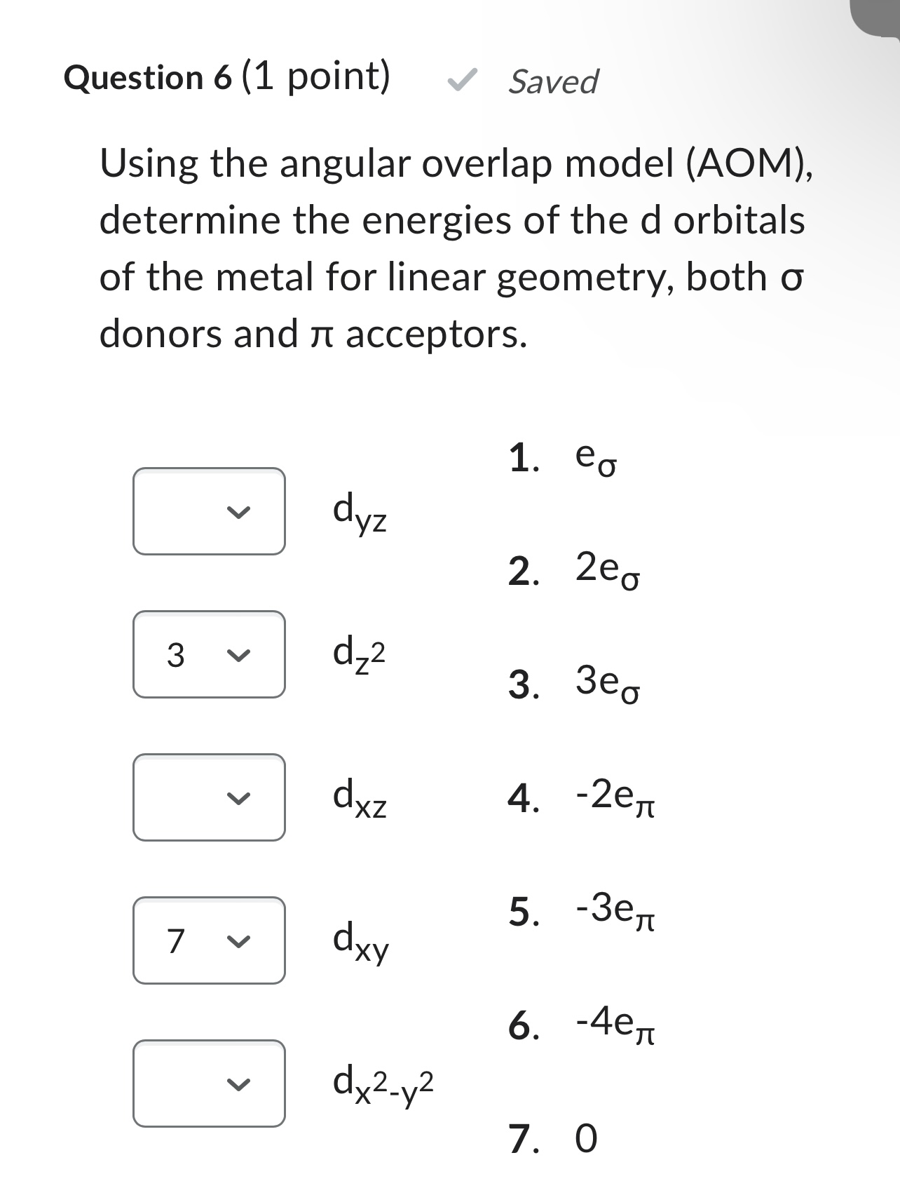 Solved Question 6 1 Point Using The Angular Overlap Model Chegg