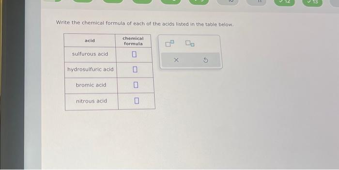 Solved Write The Chemical Formula Of Each Of The Acids Chegg