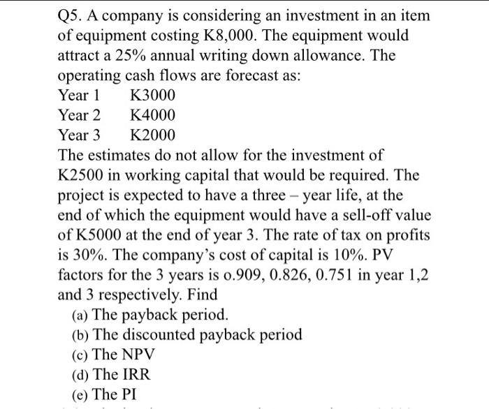 Solved Q5 A Company Is Considering An Investment In An Item Chegg