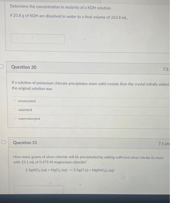 Solved Determine The Concentration In Molarity Of A KOH Chegg