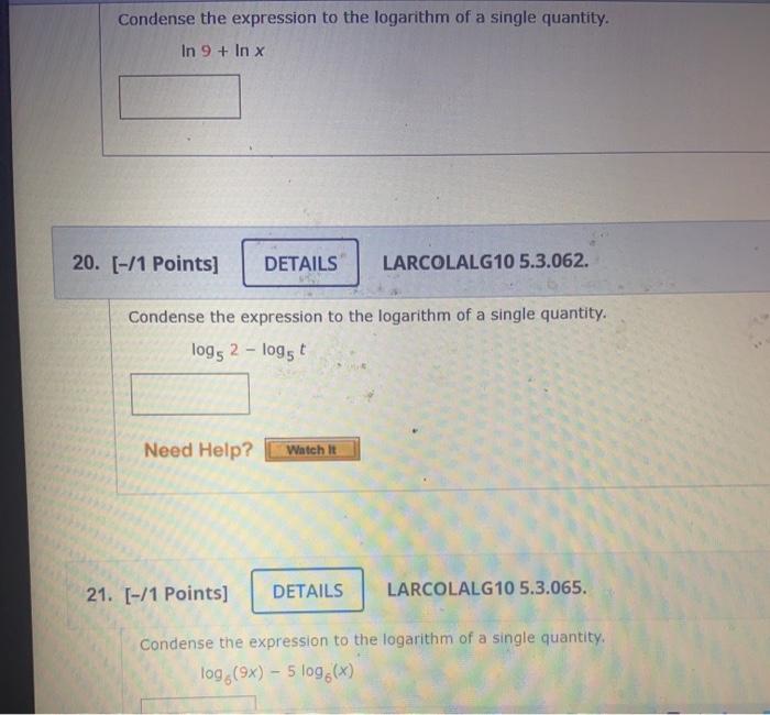 Solved Condense The Expression To The Logarithm Of A Single Chegg