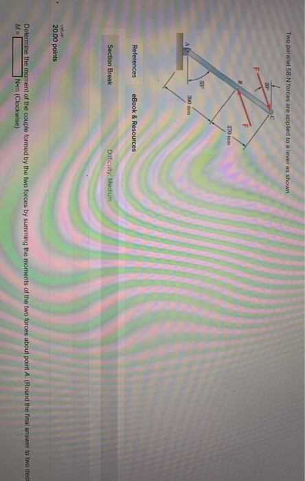 Solved Two Parallel 58 N Forces Are Applied To A Lever As Chegg