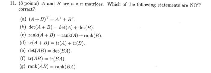 Solved Points A And B Are Nn Matrices Which Of The Chegg