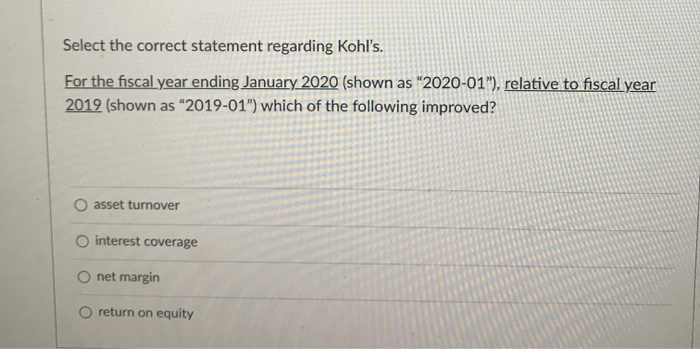 Solved Select The Correct Statement Regarding Kohl S For Chegg