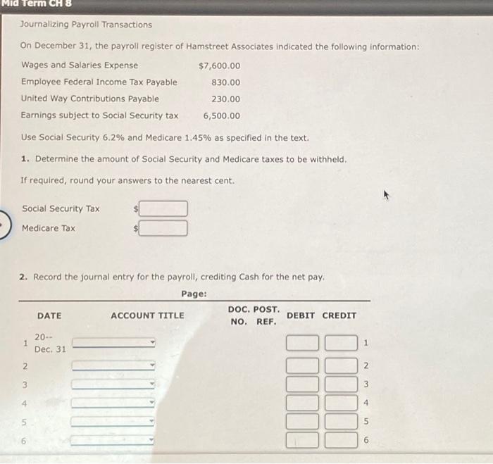 Solved Journalizing Payroll Transactions On December The Chegg