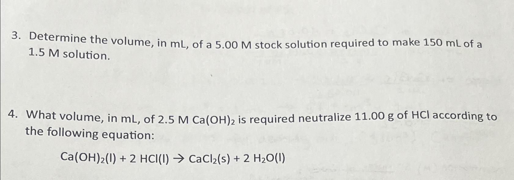 Solved Determine The Volume In Ml Of A M Stock Chegg