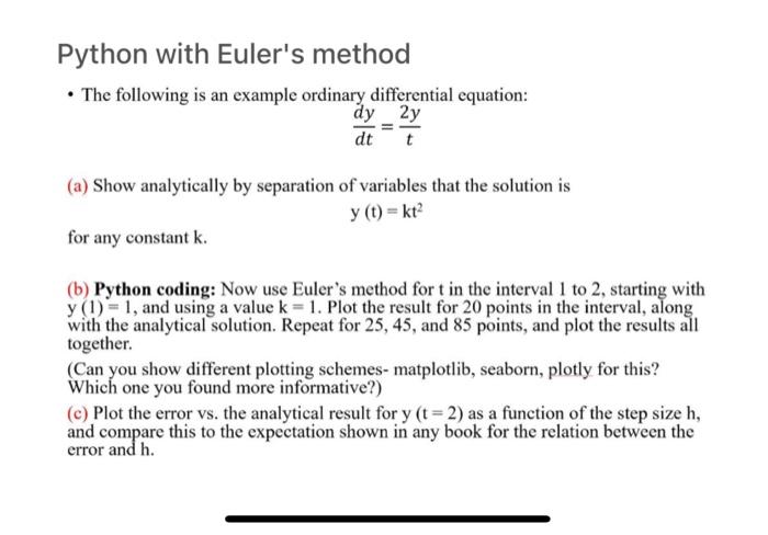 Solved Python With Euler S Method The Following Is An Chegg