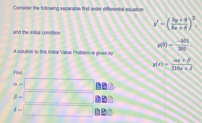 Solved Consider The Following Separable First Order Chegg