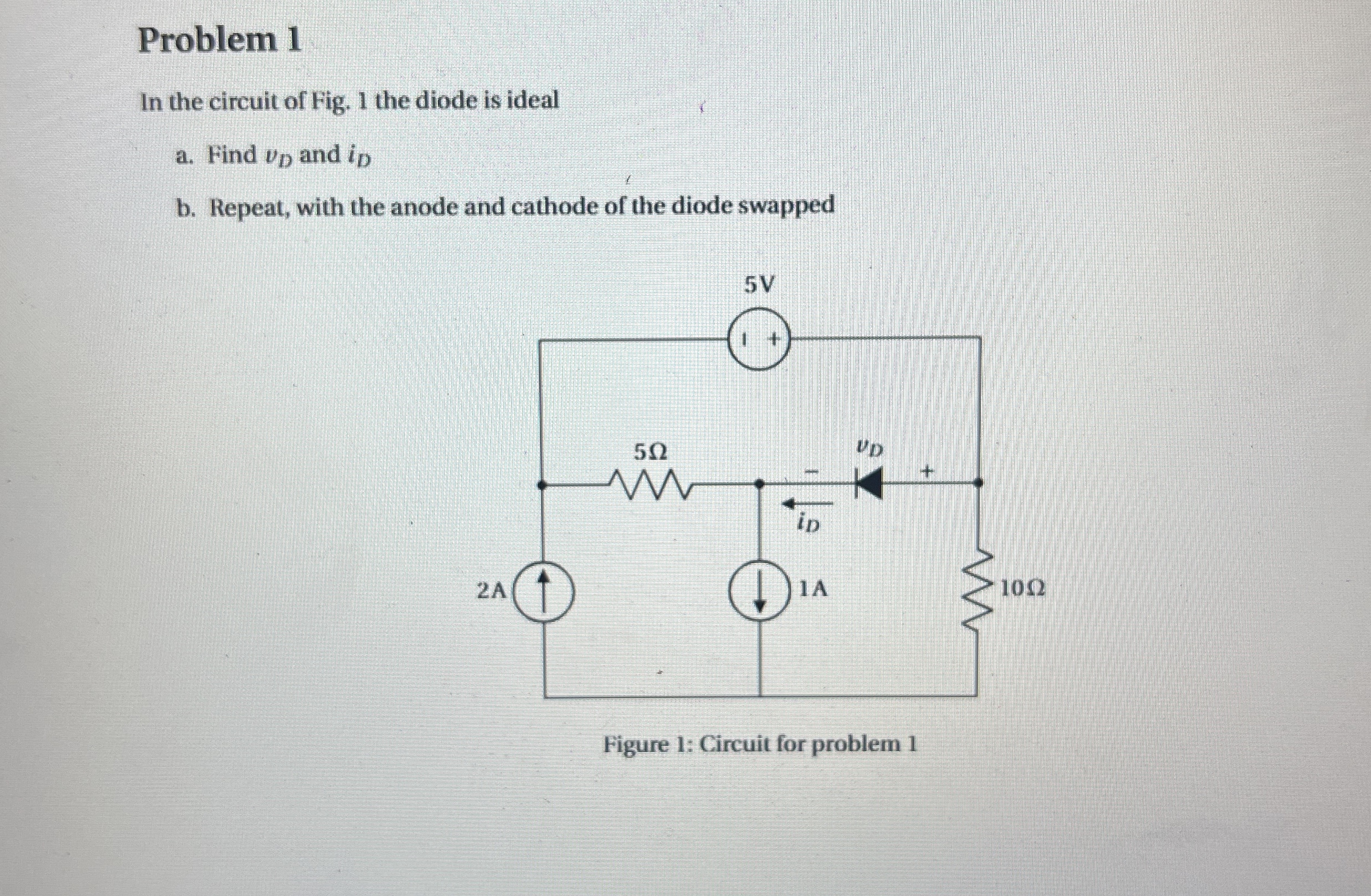 Solved Problem 1In The Circuit Of Fig 1 The Diode Is Chegg