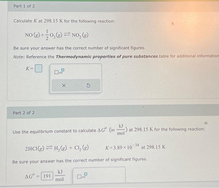 Solved Calculate K At 298 15 K For The Following Reaction Chegg