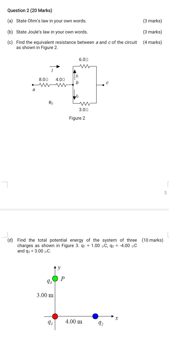 Solved Question 2 20 Marks A State Ohm S Law In Your Own Chegg