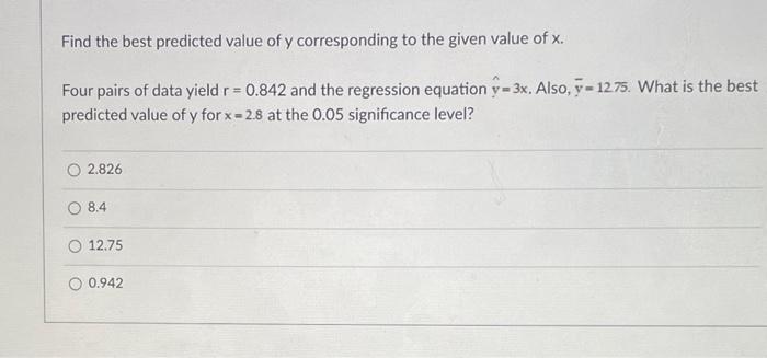 Solved Find The Best Predicted Value Of Y Corresponding To Chegg