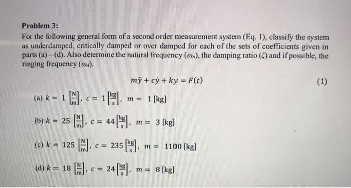 Solved Problem For The Following General Form Of A Second Chegg