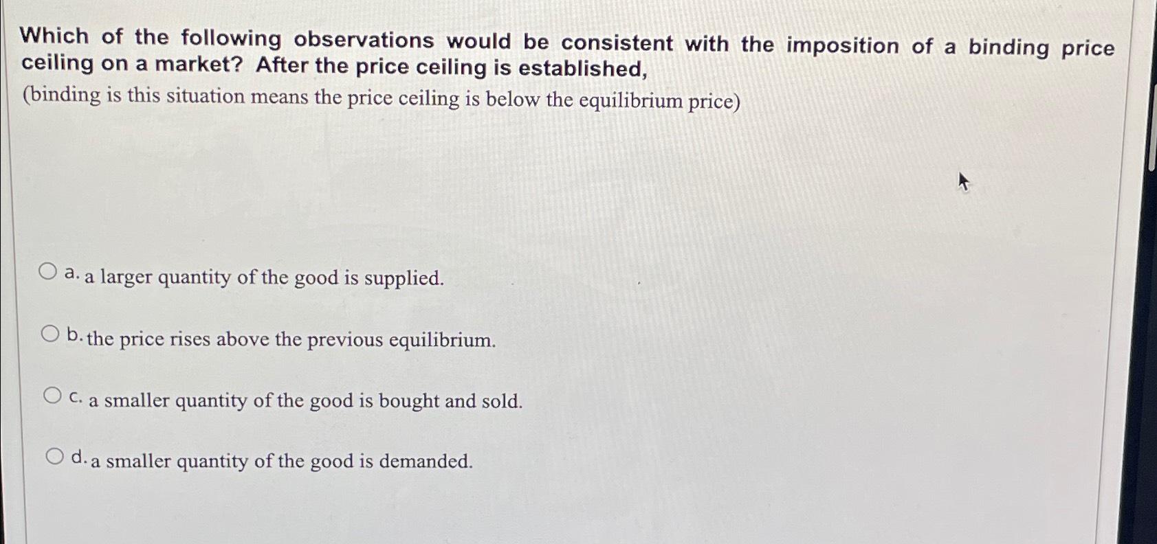 Solved Which Of The Following Observations Would Be Chegg