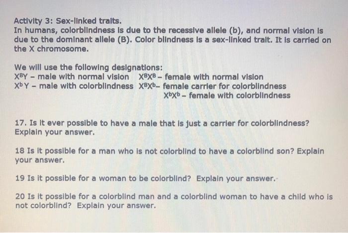 Solved Activity 3 Sex Linked Tralts In Humans Chegg