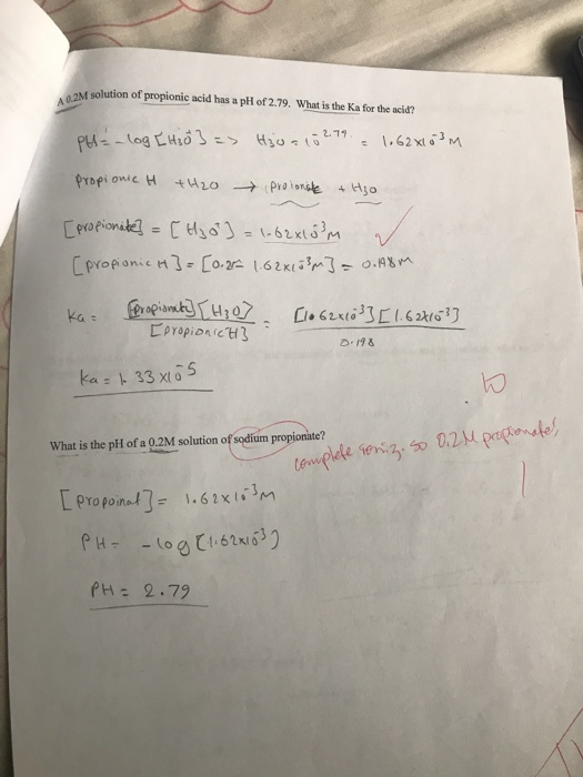 Solved M Solution Of Propionic Acid Has A PH Of 2 79 What Chegg