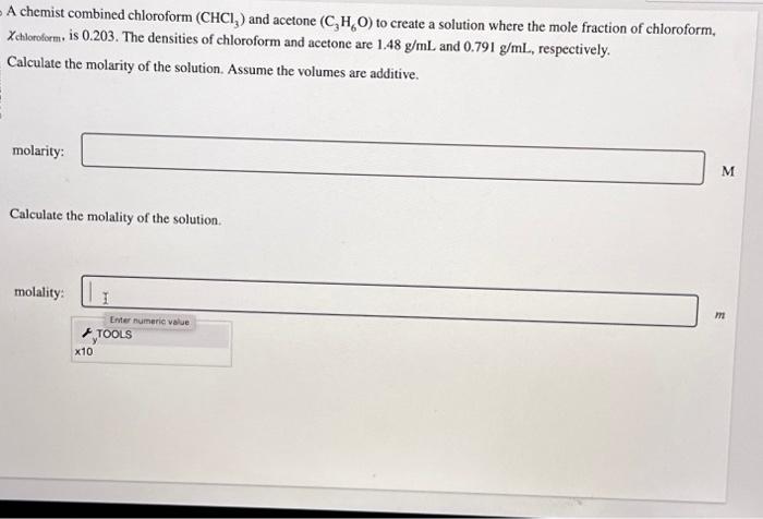 Solved A Chemist Combined Chloroform CHCl3 And Acetone Chegg