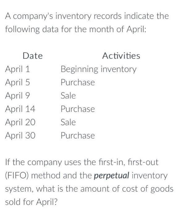 A Company S Inventory Records Indicate The Following Chegg