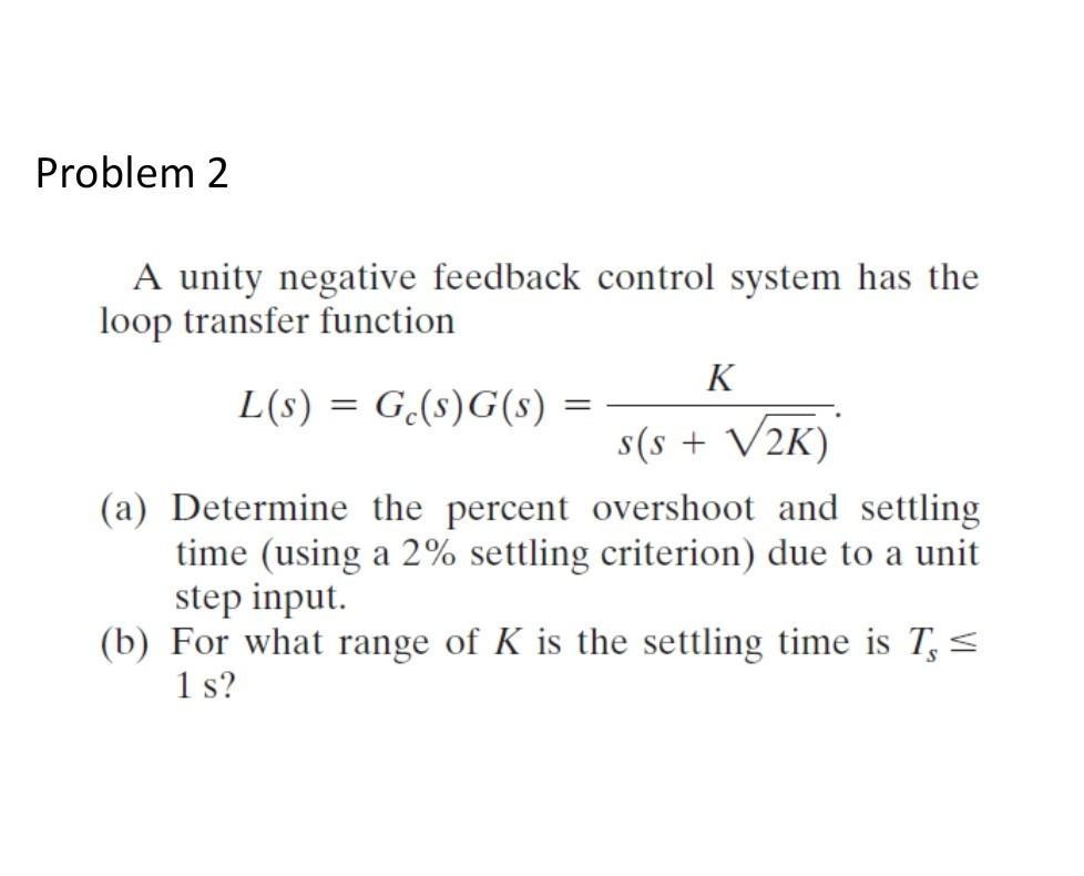 Solved Problem 2 A Unity Negative Feedback Control System Chegg