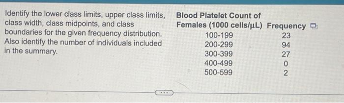 Solved Identify The Lower Class Limits Upper Class Limits Chegg