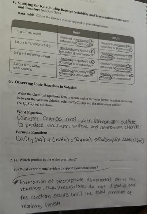 Solved F Studying The Relationship Between Solubility And Chegg