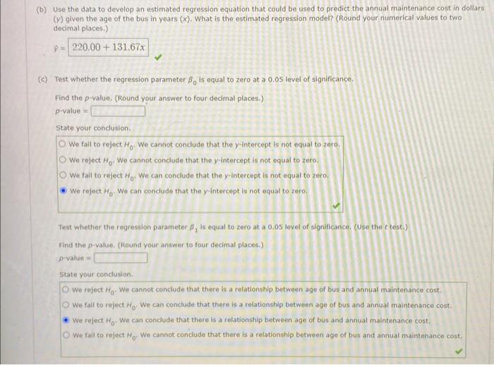 Solved B Use The Data To Develop An Estimated Regression Chegg