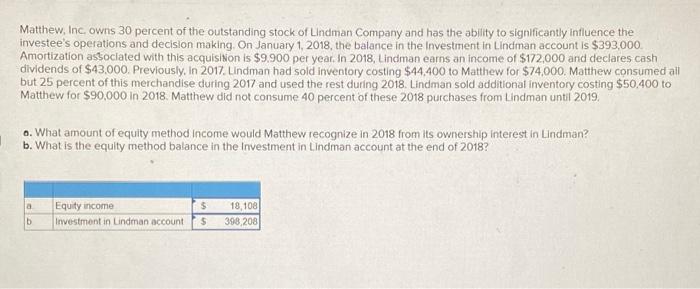 Solved Matthew Inc Owns Percent Of The Outstanding Chegg