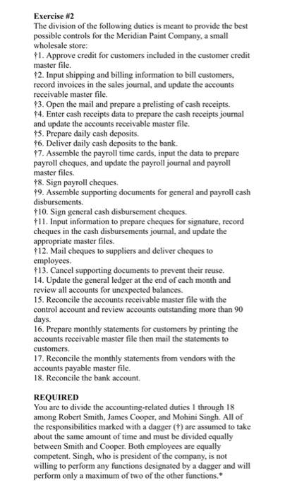 Solved Exercise 2 The Division Of The Following Duties Is Chegg