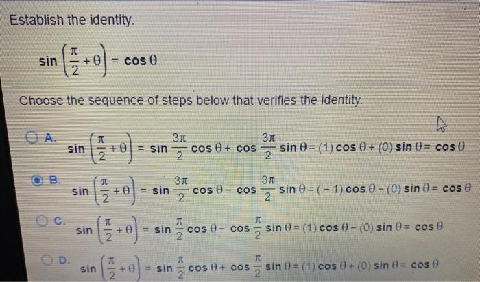 Solved Establish The Identity Sin Cos E Choose The Chegg