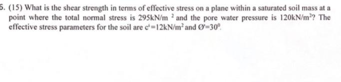 Solved 5 15 A Direct Shear Test Was Conducted On A Chegg